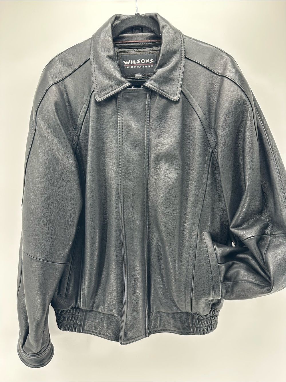 Wilsons Men’s Black Leather Bomber Jacket Size L Thinsulate Quilted Lining